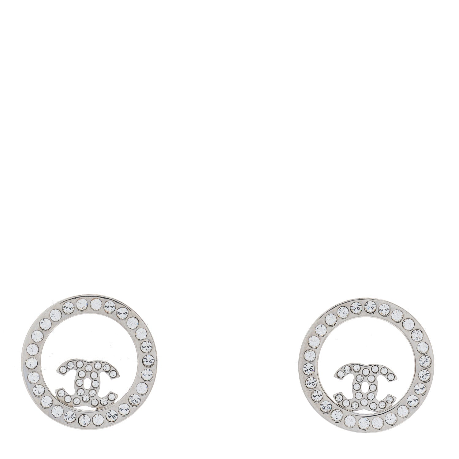 Chanel Crystal CC Round Earrings Silver 1 of 3
