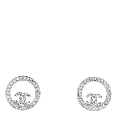 Chanel Crystal CC Round Earrings Silver 1 of 3