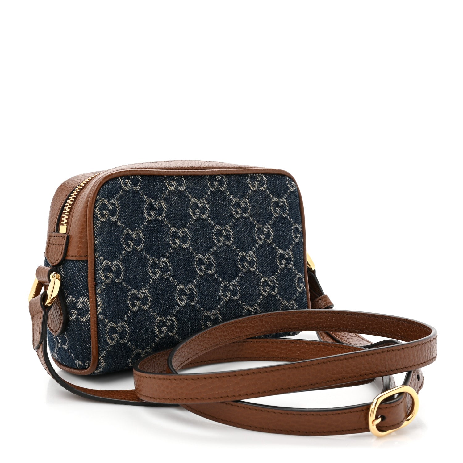 Gucci New Denim GG Monogram Dollar Calfskin Mini Ophidia Shoulder Bag Blue Tea Cuir Epilog 3 of 15