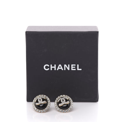 Chanel Crystal Enamel CC Round Earrings Light Gold Black 5 of 5