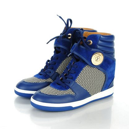 Louis Vuitton Calfskin Suede Postmark Wedge Sneakers 37.5 Blue Roi 3 of 7