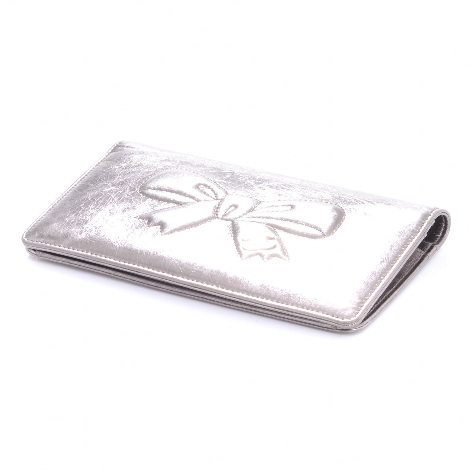 Chanel Leather CC Bow Wallet Metallic Silver 4 of 8