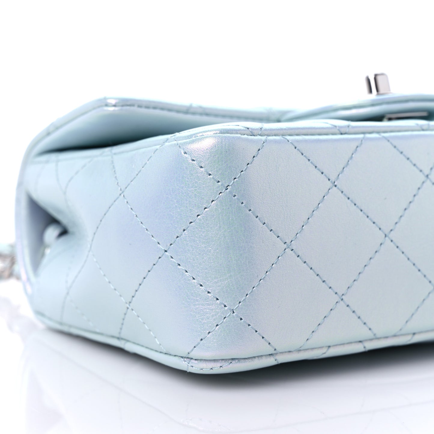Iridescent Calfskin Quilted Mini Rectangular Flap Light Blue