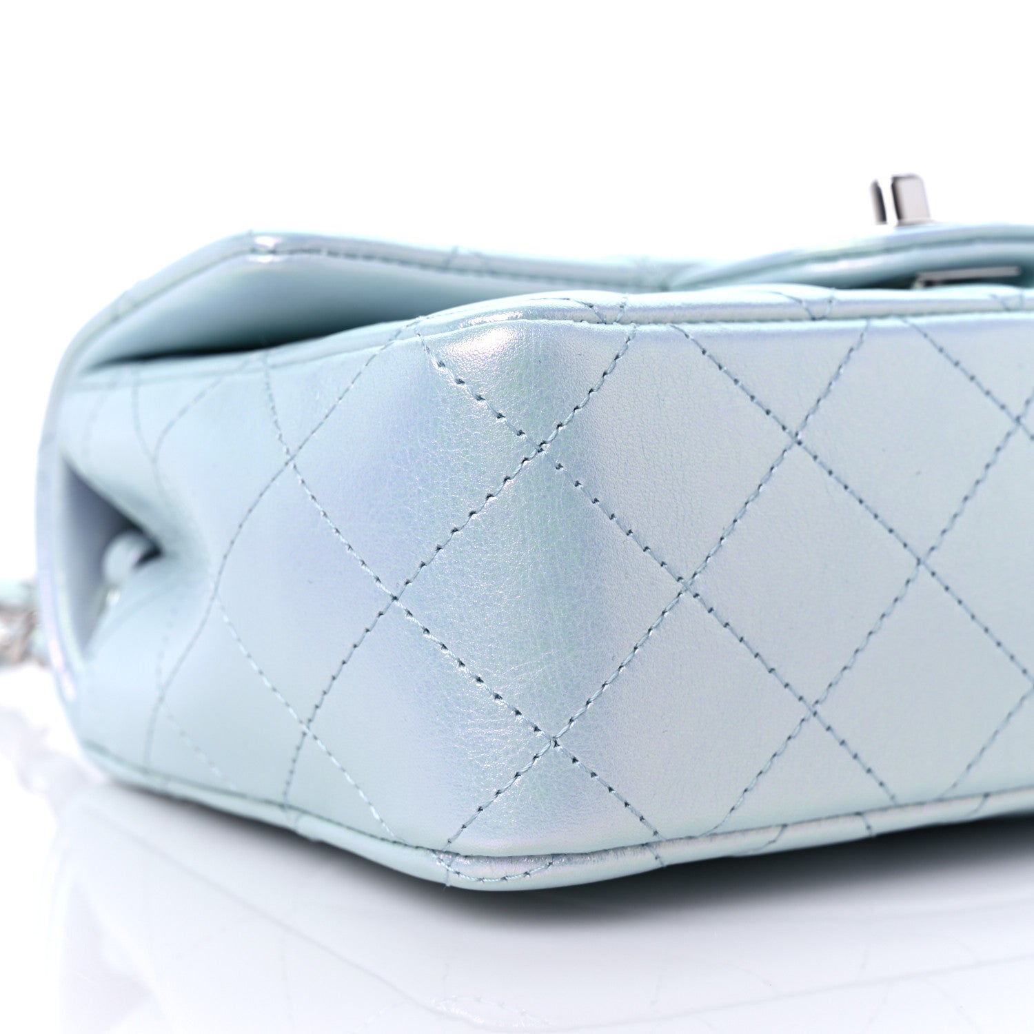 Chanel Iridescent Calfskin Quilted Mini Rectangular Flap Light Blue 8 of 10