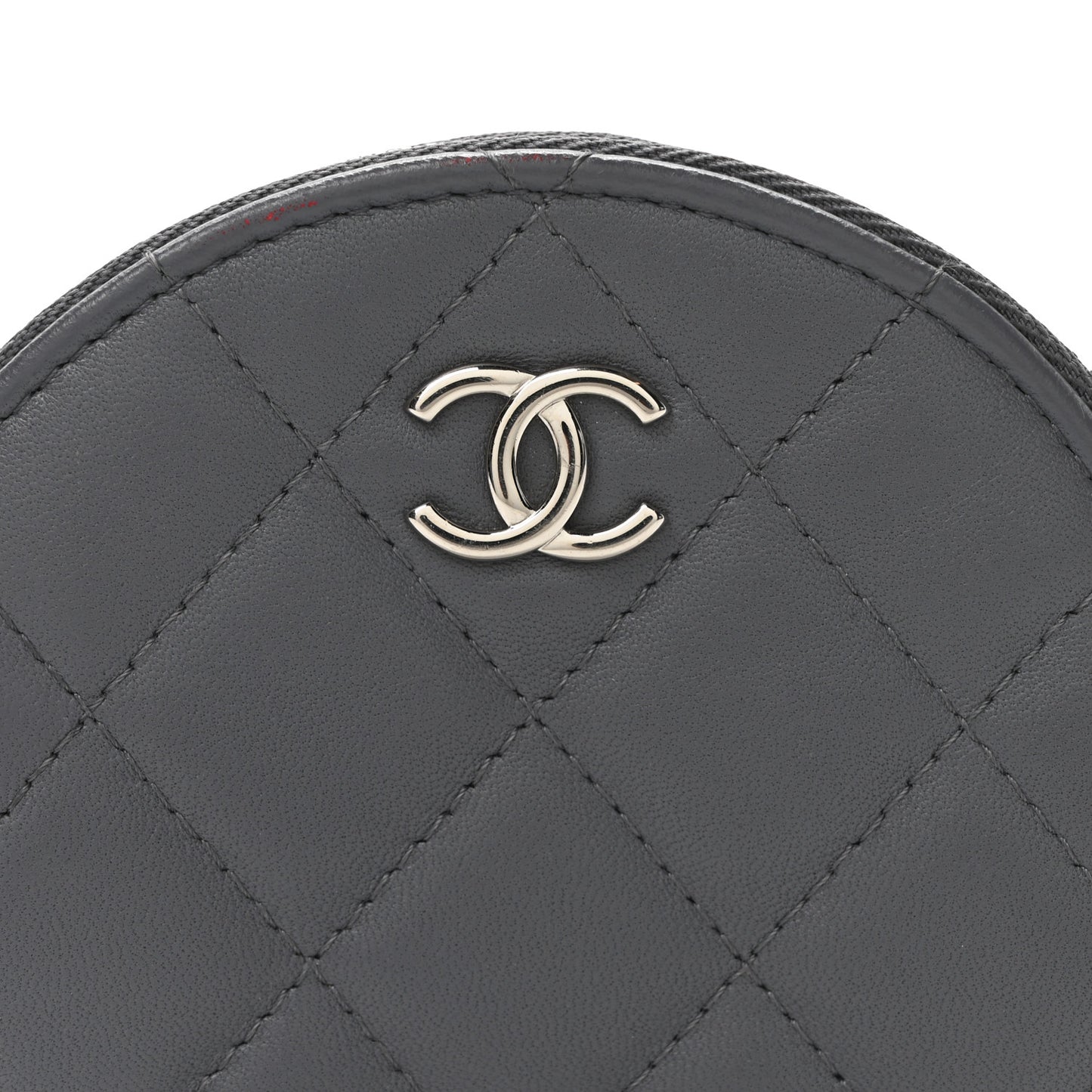 Lambskin Quilted Round Clutch With Chain Grey Multicolor