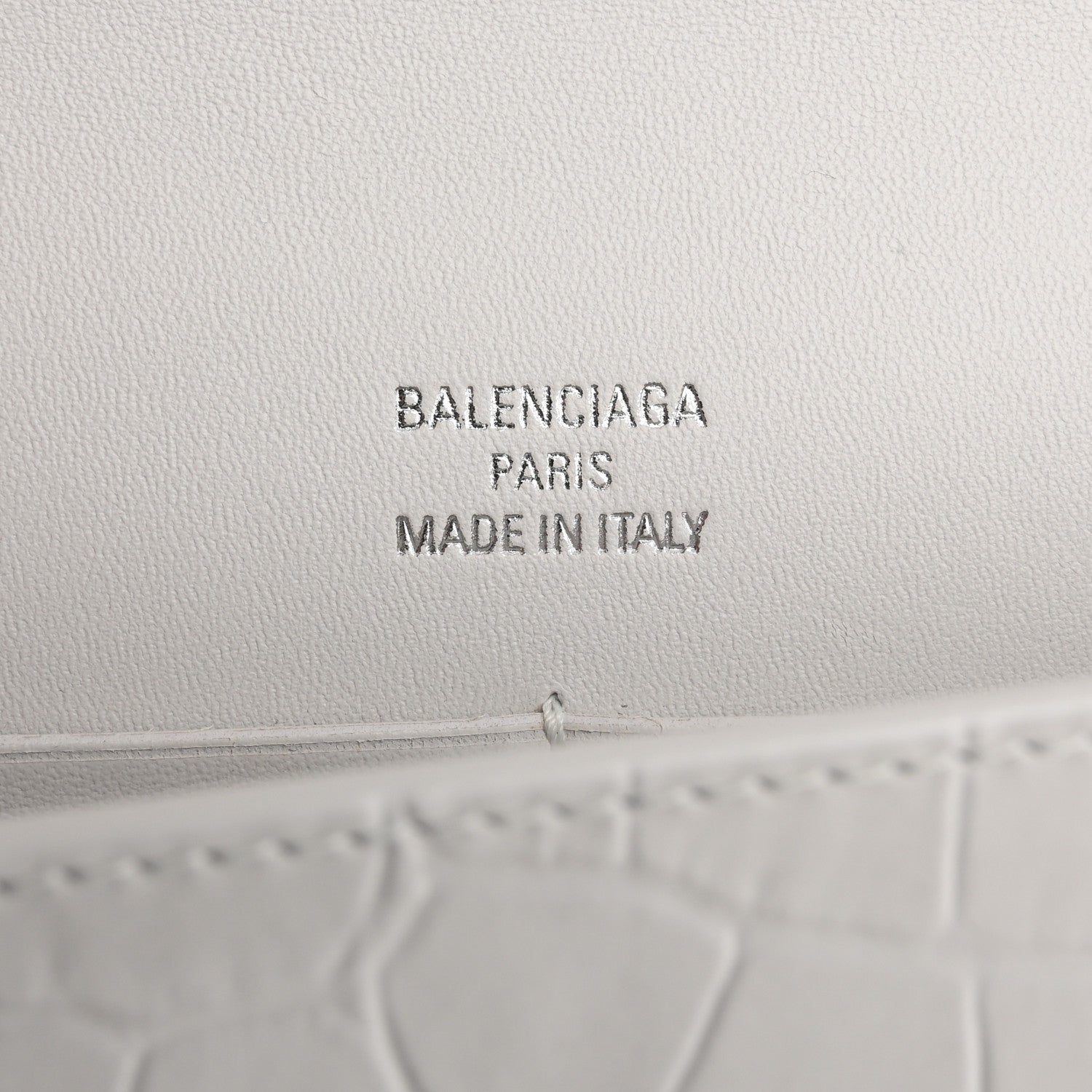 Balenciaga Shiny Calfskin Crocodile Embossed Top Handle Hourglass Clutch White 6 of 12