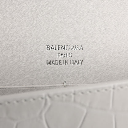 Balenciaga Shiny Calfskin Crocodile Embossed Top Handle Hourglass Clutch White 6 of 12