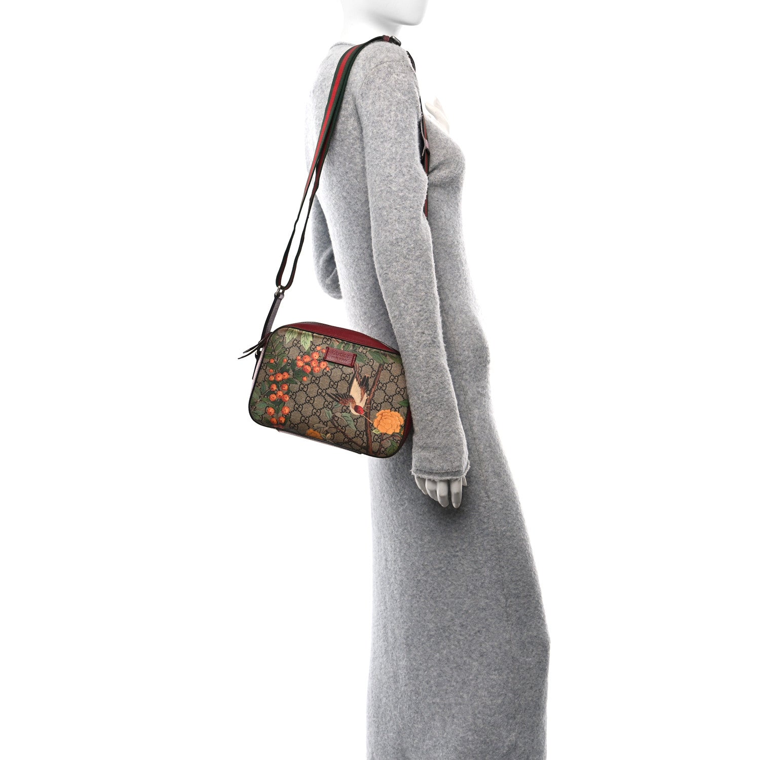 Gucci GG Supreme Monogram Tian Web Camera Bag Beige Multicolor Red 2 of 19