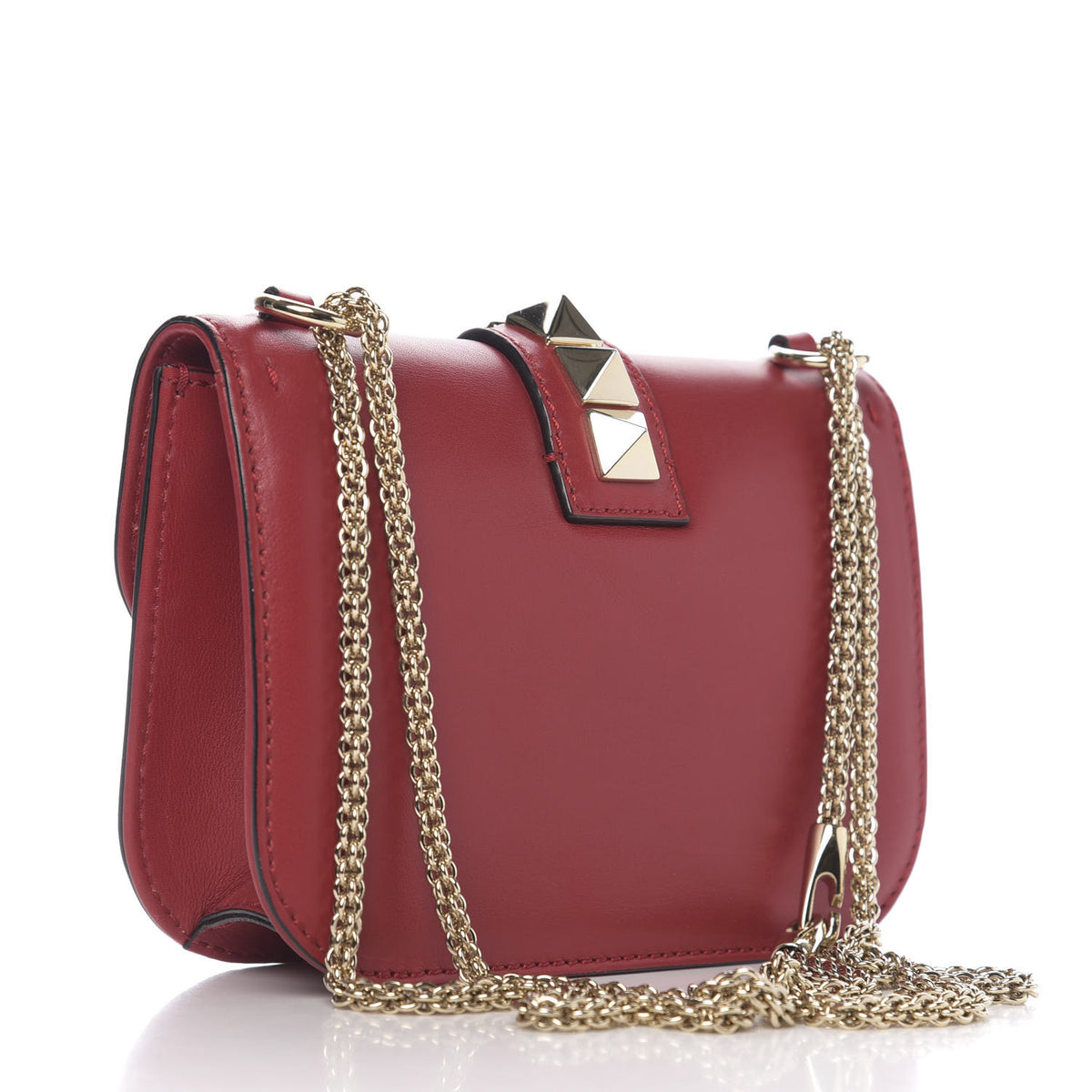 Vitello Small Glam Lock Rockstud Flap Red