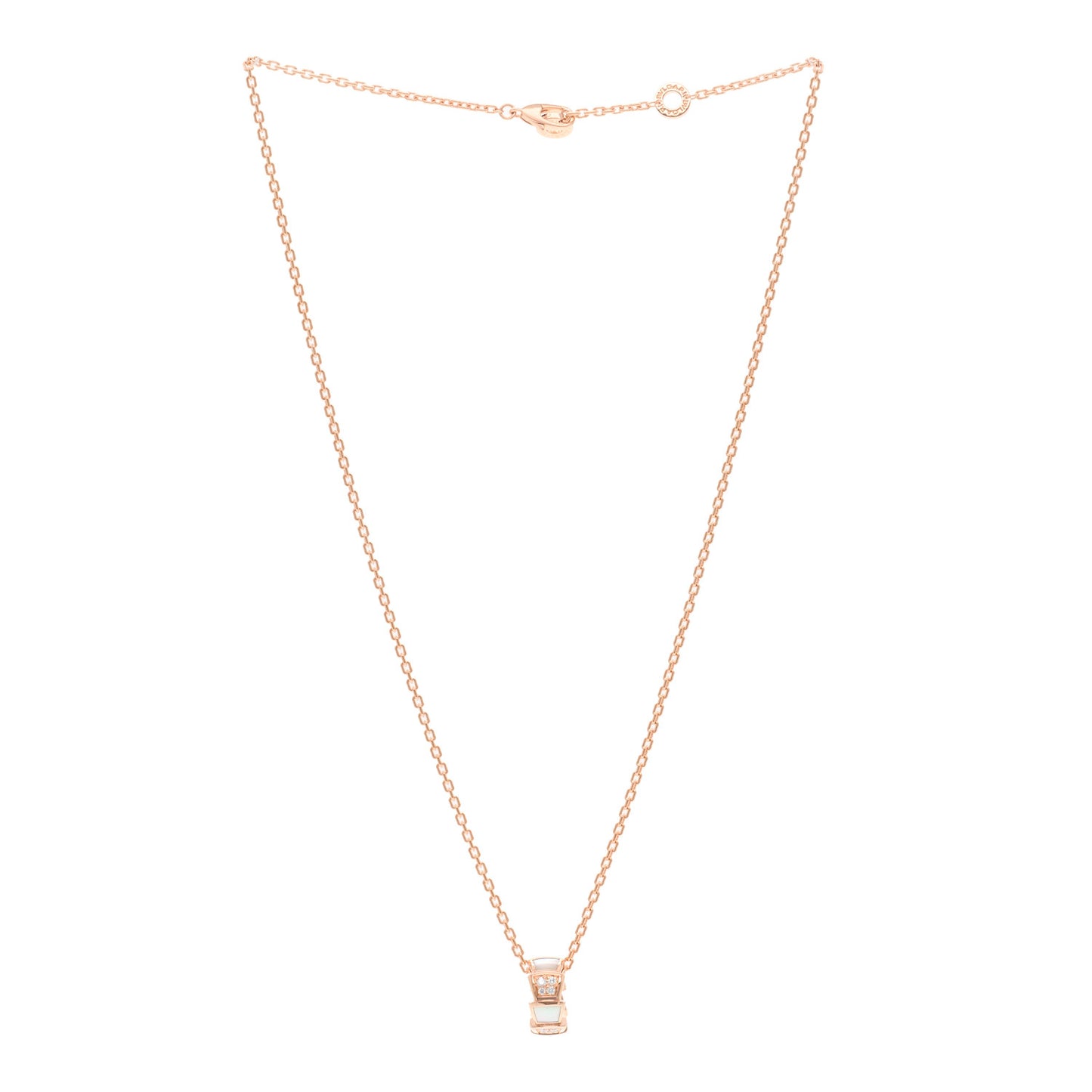 18K Rose Gold Diamond Mother of Pearl Serpenti Viper Pendant Necklace