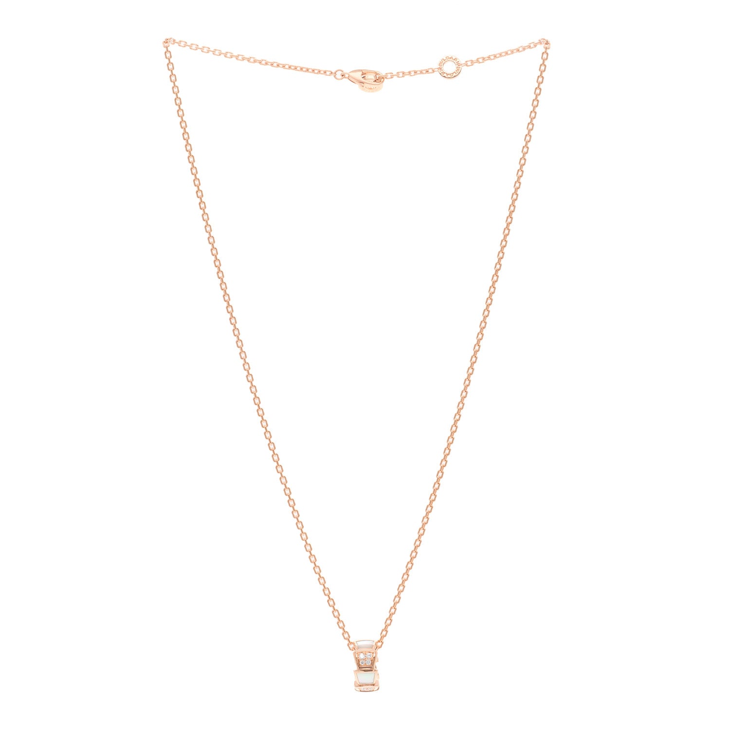 Bulgari 18K Rose Gold Diamond Mother of Pearl Serpenti Viper Pendant Necklace 3 of 5