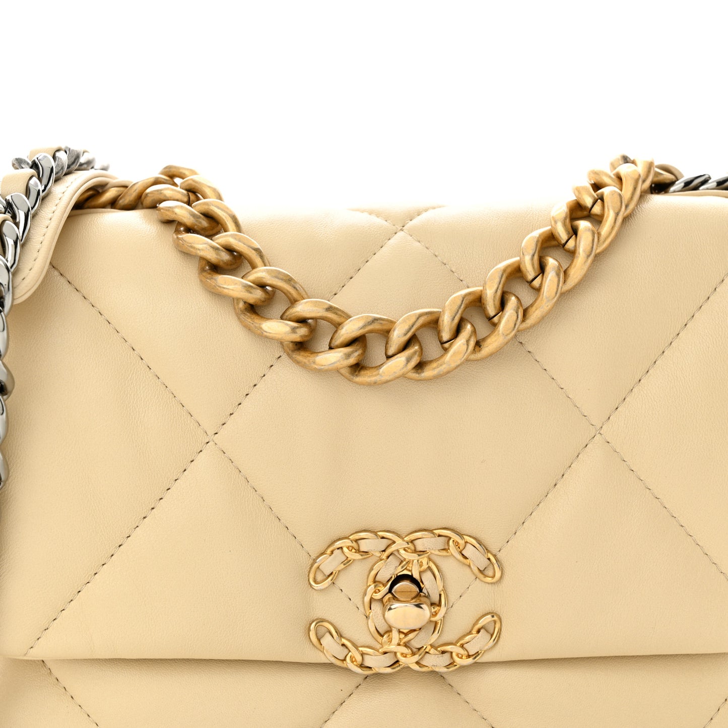 Lambskin Quilted Medium Chanel 19 Flap Beige