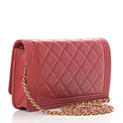 Chanel Lambskin Quilted Boy Wallet On Chain WOC Red 3 of 14