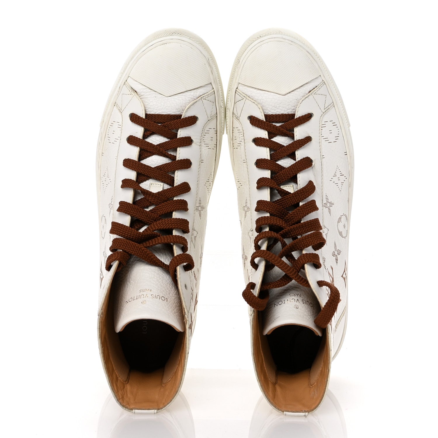 Louis Vuitton Monogram Mens Tattoo Sneaker Boots 8 White Brown 2 of 11