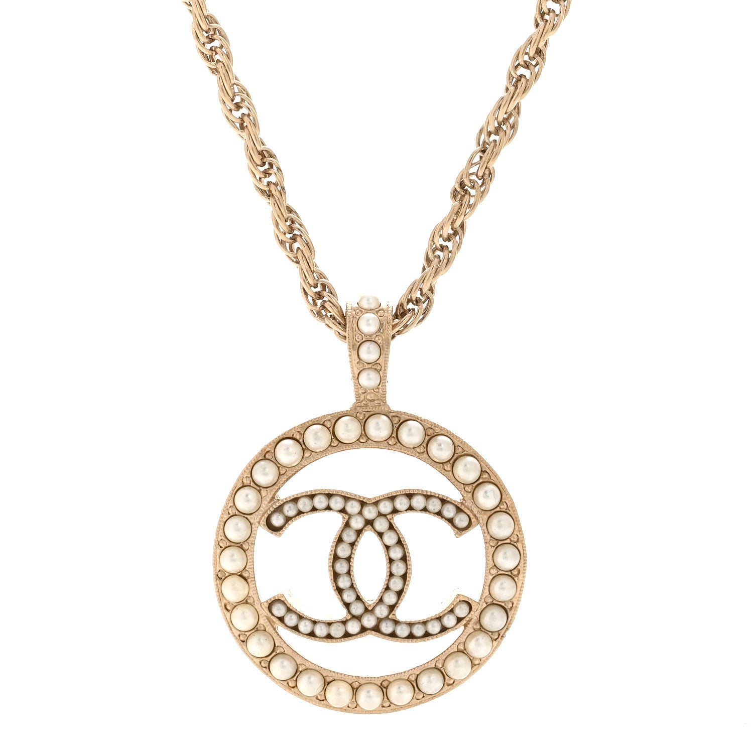 Chanel Pearl CC Round Pendant Necklace Gold 4 of 6