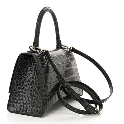 Balenciaga Shiny Calfskin Crocodile Embossed Small Hourglass Top Handle Bag Dark Grey 3 of 14