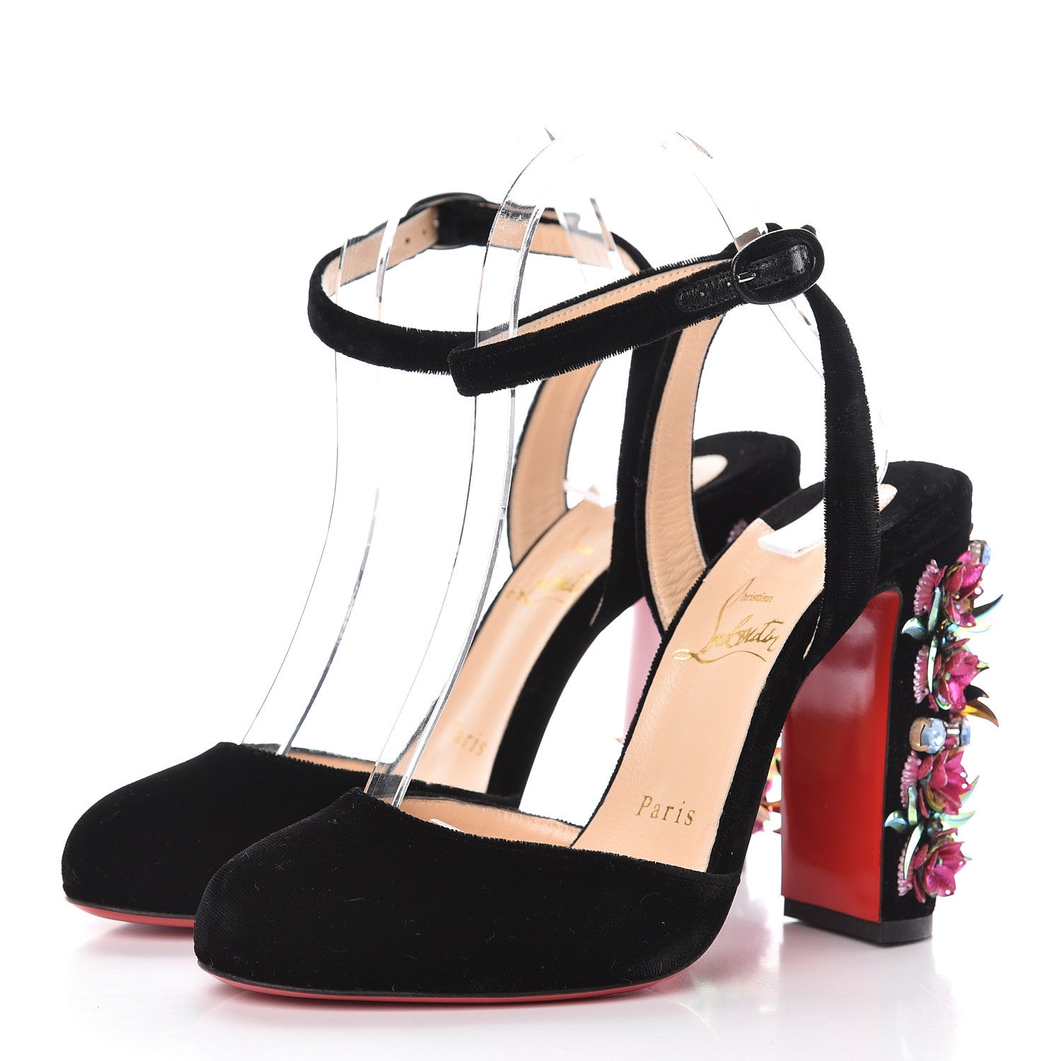 Christian Louboutin Velvet Madonaflor 100 Ankle Strap Pumps 37 Black 3 of 9