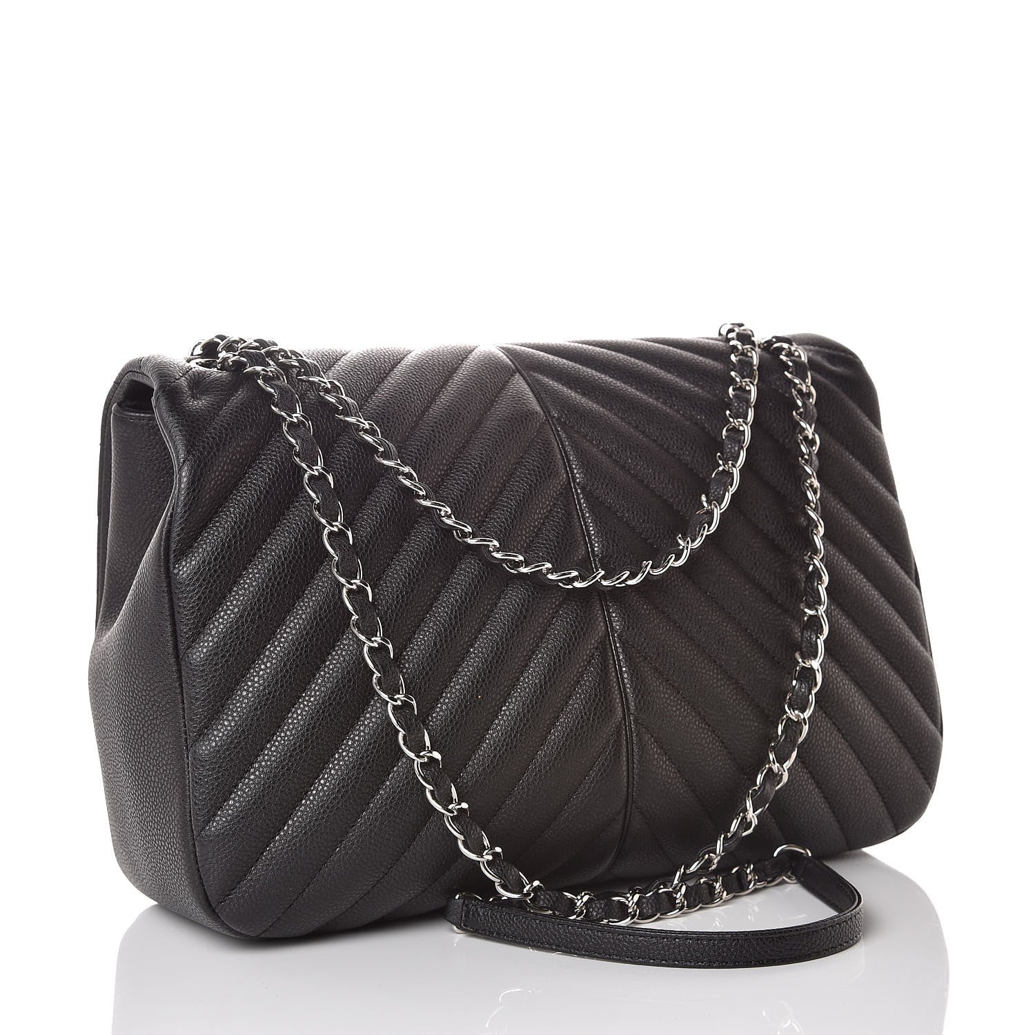 Chanel Caviar Chevron Quilted Large Puffy CC Flap Black 3 of 9