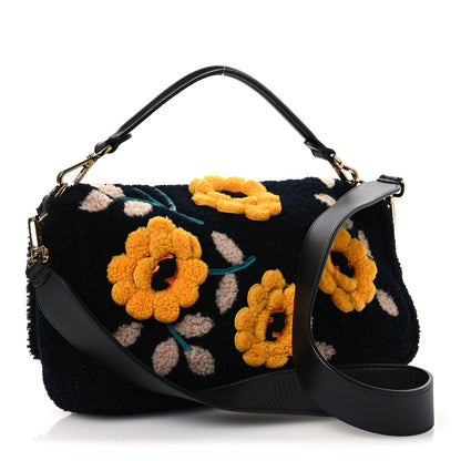 Fendi Shearling Vitello Dolce Flowers Large Baguette Blue Multicolor 3 of 11