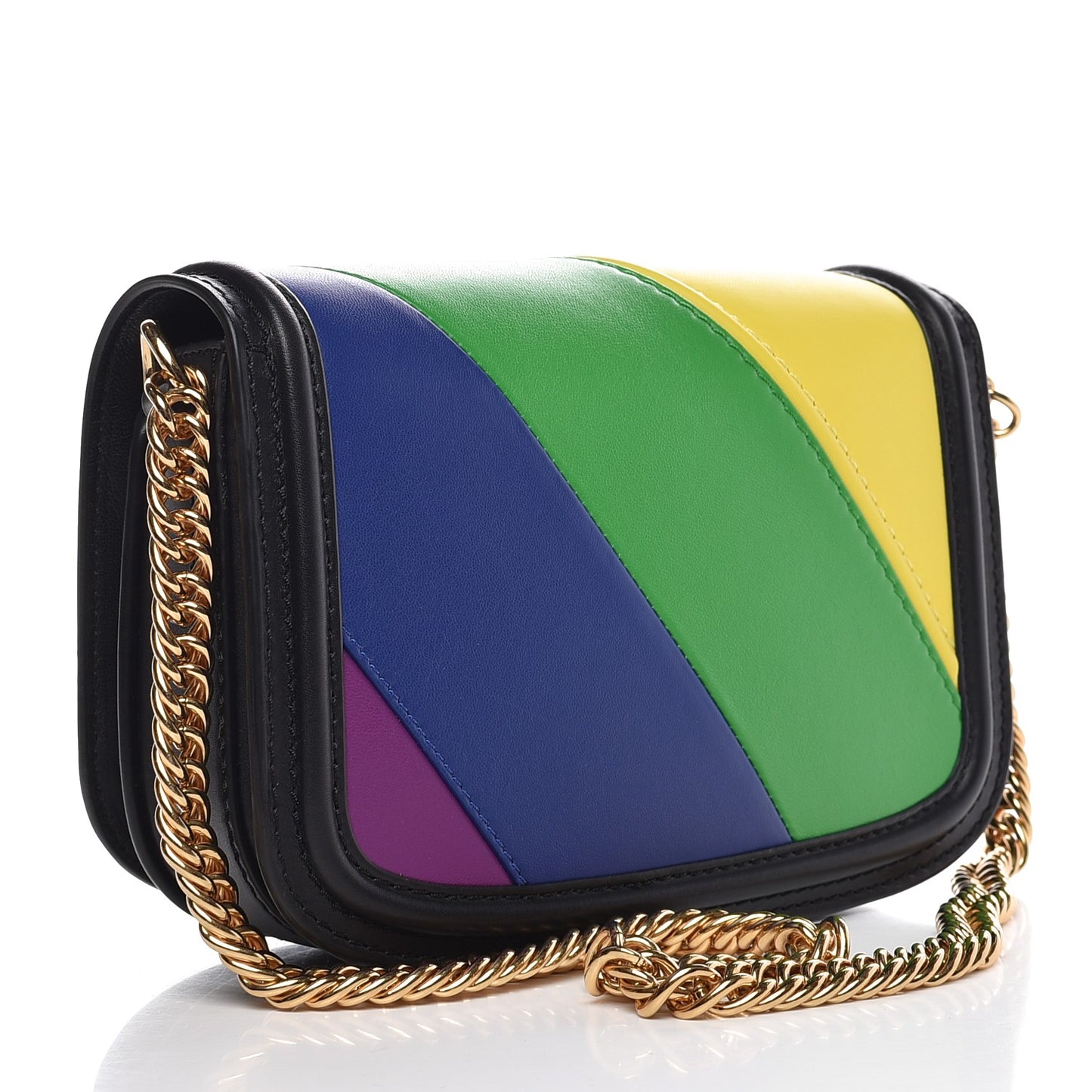 Smooth Calfskin Rainbow Link Shoulder Bag Black Multicolor