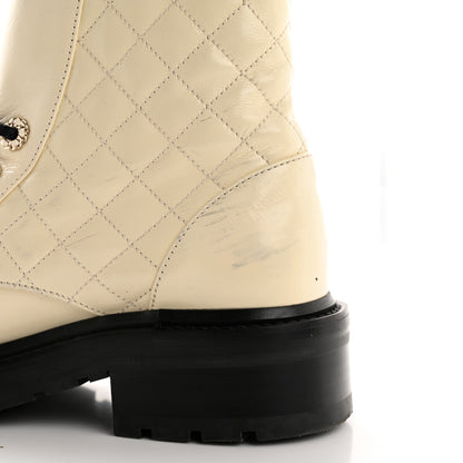 Chanel Shiny Lambskin Quilted Lace Up Combat Boots 36.5 White Black 11 of 12