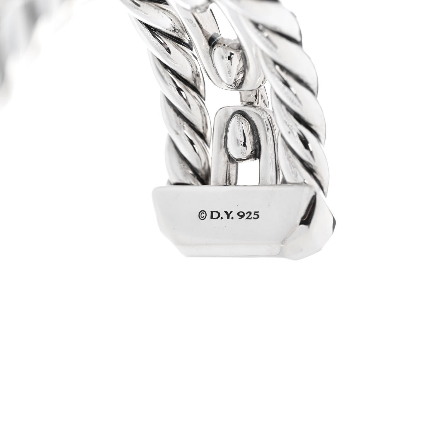 David Yurman Sterling Silver Diamond Wellesley Link Three-Row Cuff Bracelet 4 of 4
