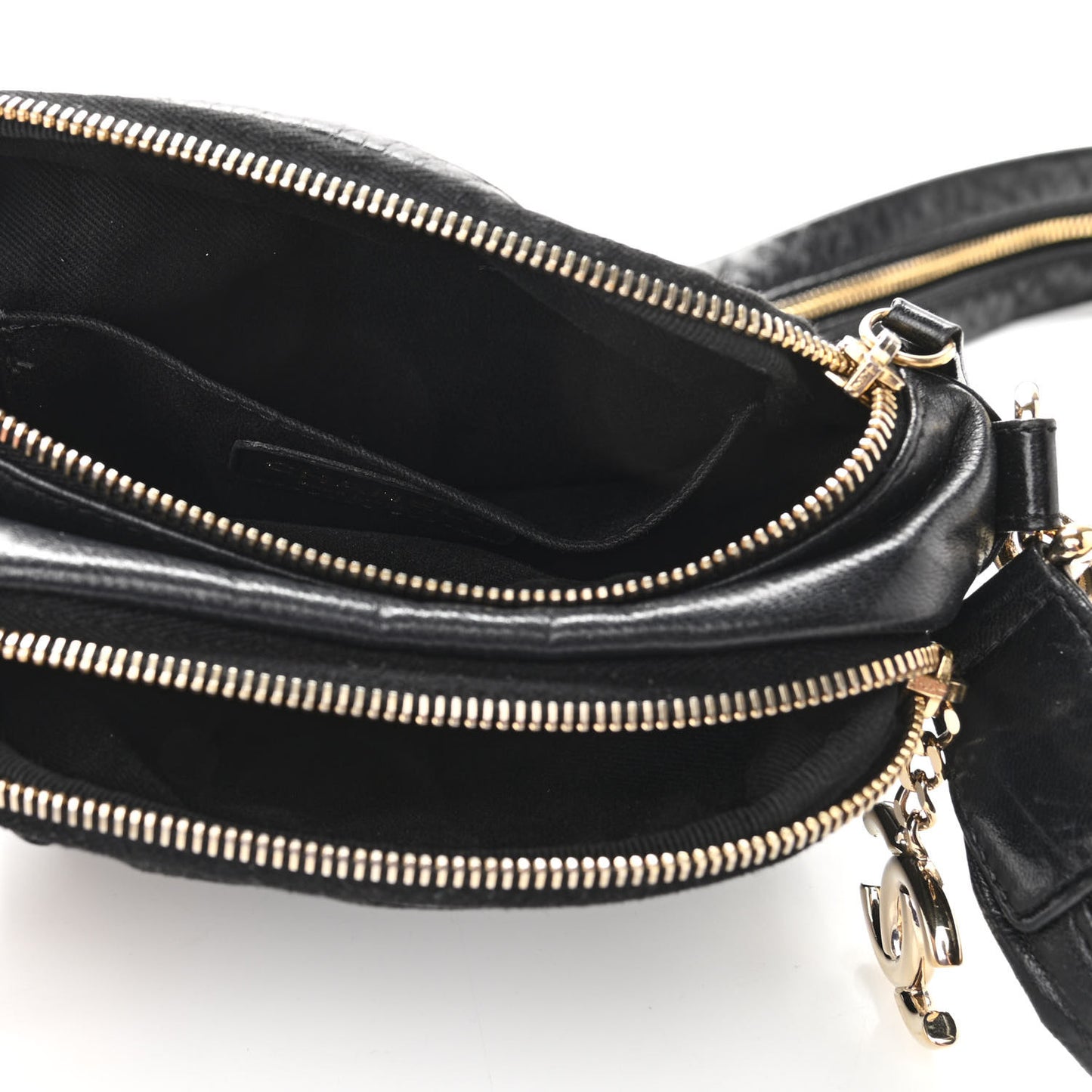 Lambskin Jersey Scales Zipper Shoulder Bag Black