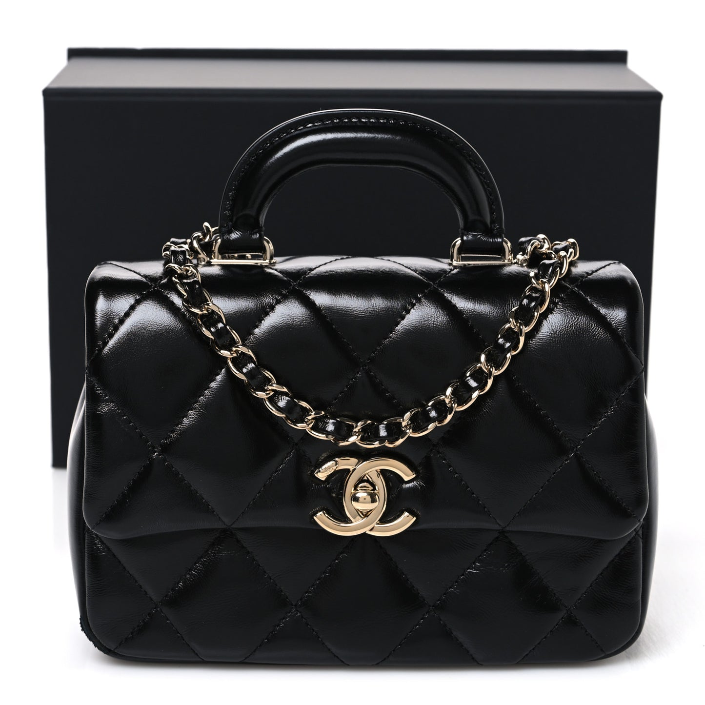 Shiny Lambskin Quilted Mini Coco Trip Flap Bag Black