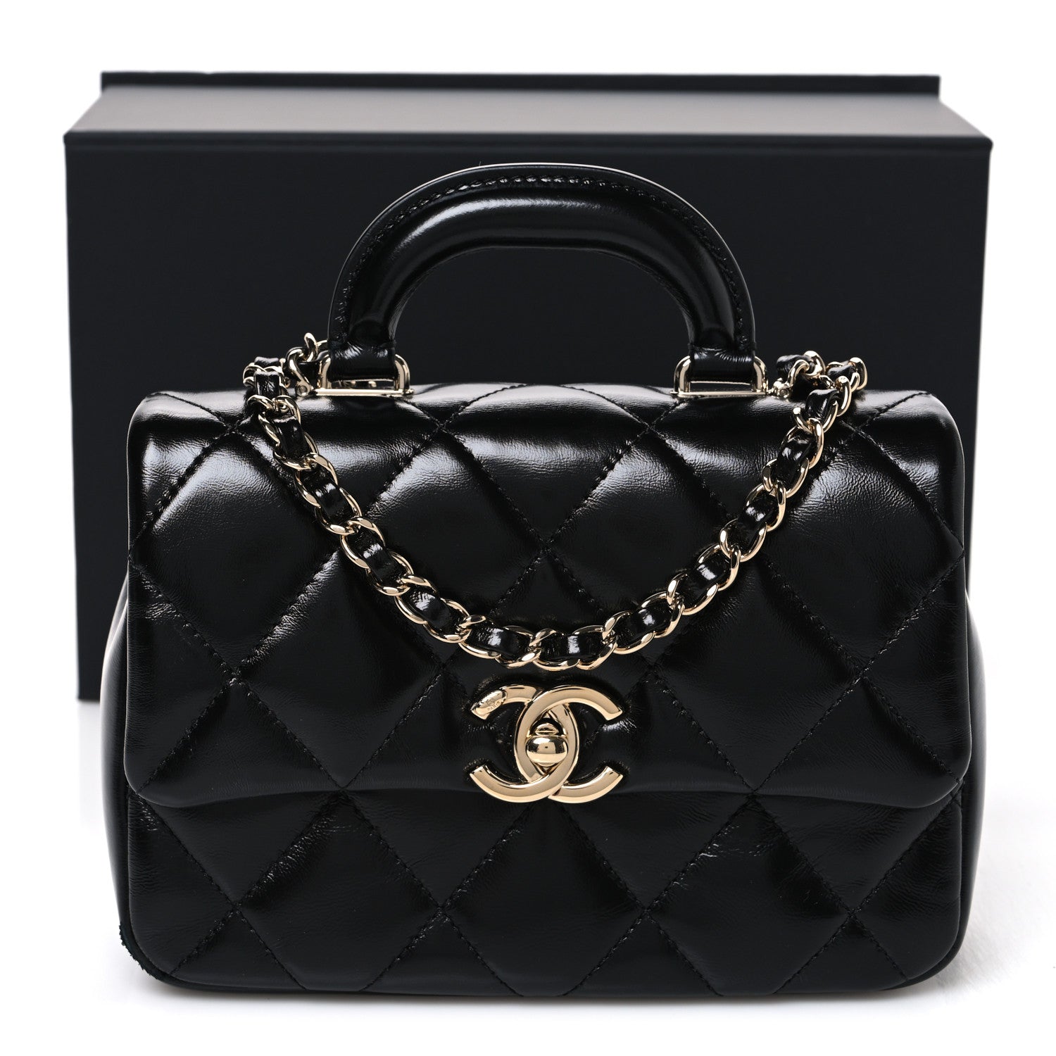 Chanel Shiny Lambskin Quilted Mini Coco Trip Flap Bag Black 10 of 10