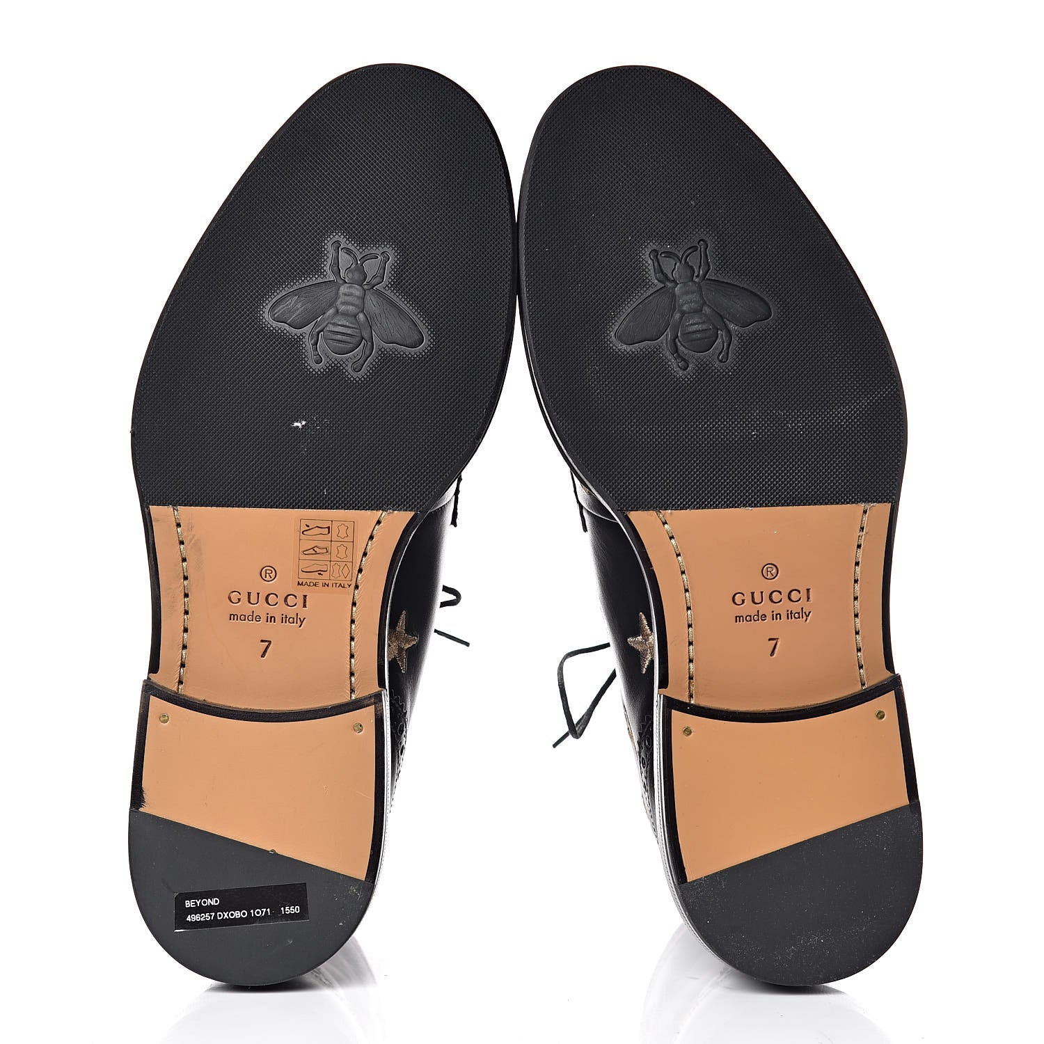 Gucci Calfskin Sylvie Web Bee Star Embroidered Mens Brogue Captoe Boots 7 Black 8 of 13