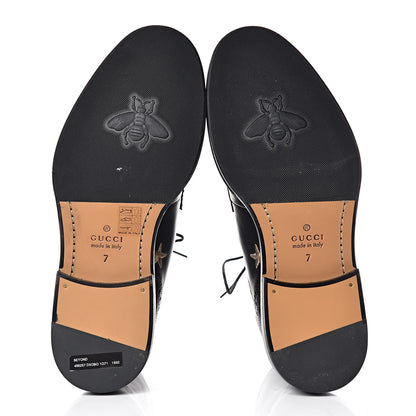 Gucci Calfskin Sylvie Web Bee Star Embroidered Mens Brogue Captoe Boots 7 Black 8 of 13