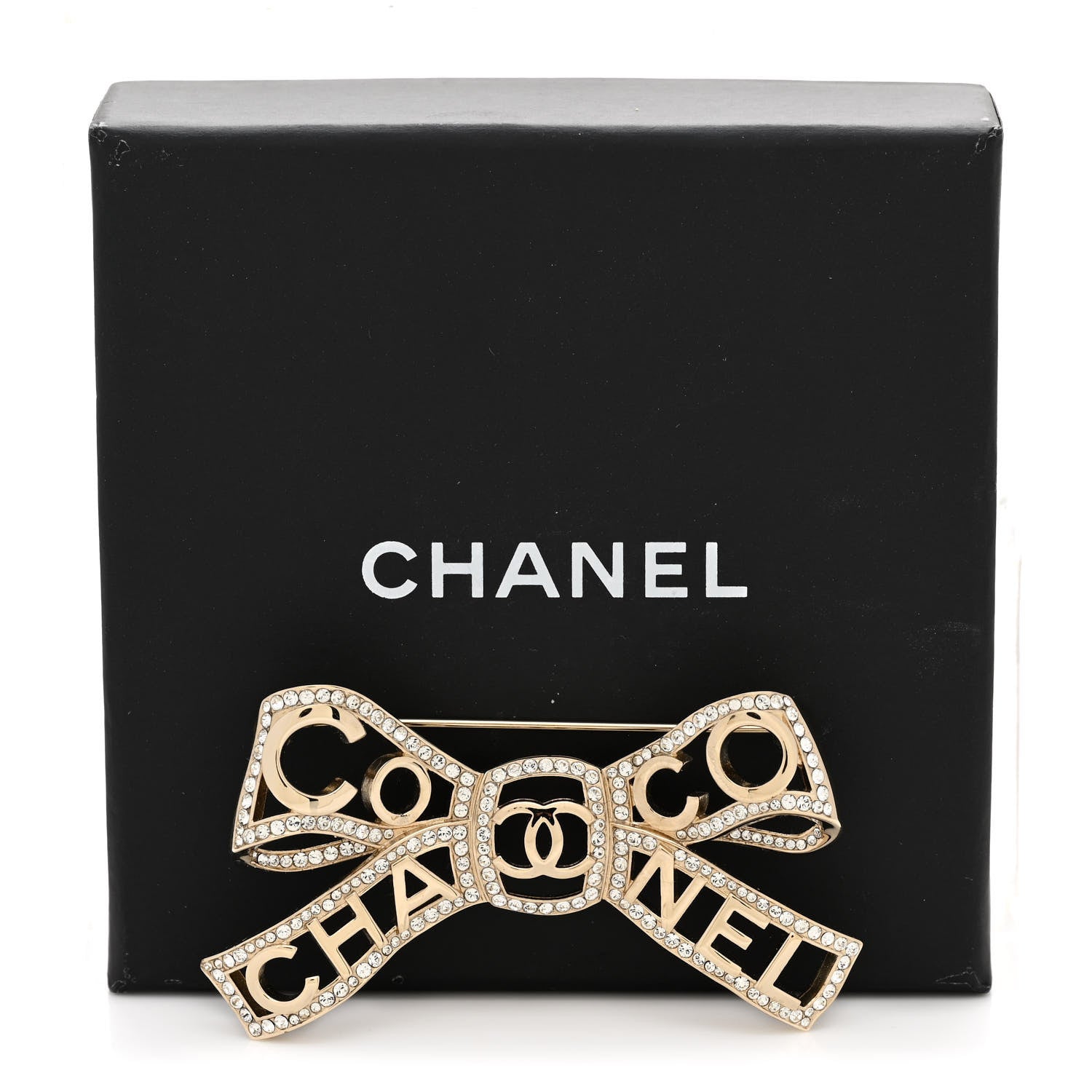 Chanel Metal Crystal Bow-tiful CC Brooch Gold 5 of 5