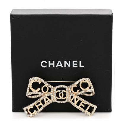 Chanel Metal Crystal Bow-tiful CC Brooch Gold 5 of 5