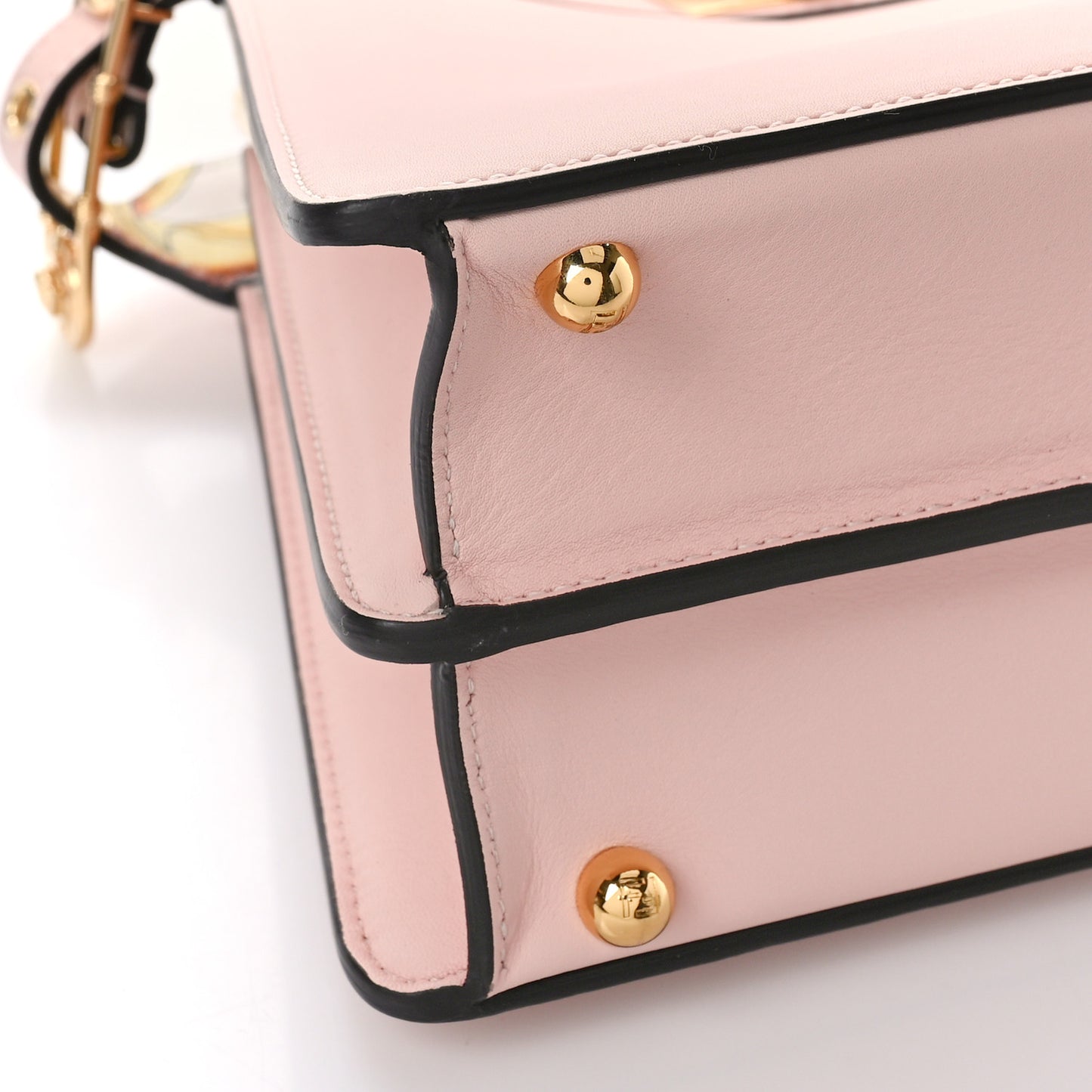 X VERSACE Vitello Seta Nappa Fendace FF Baroque Small Peekaboo I SEE U Satchel Rosa Confetto White Gold