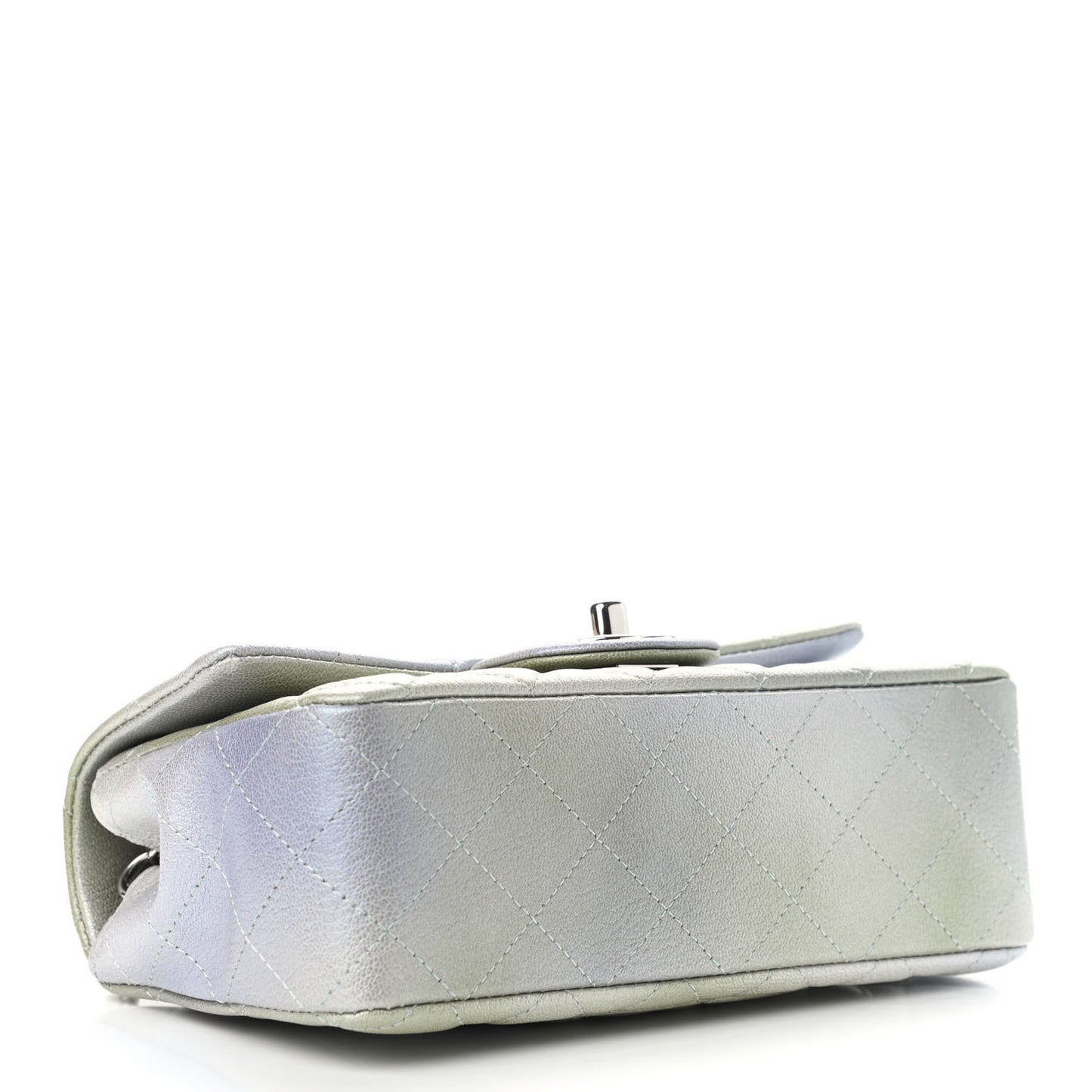 Metallic Goatskin Quilted Mini Rectangular Flap Grey Green