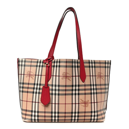 Burberry Grainy Calfskin Haymarket Check Medium Reversible Tote Red 1 of 23