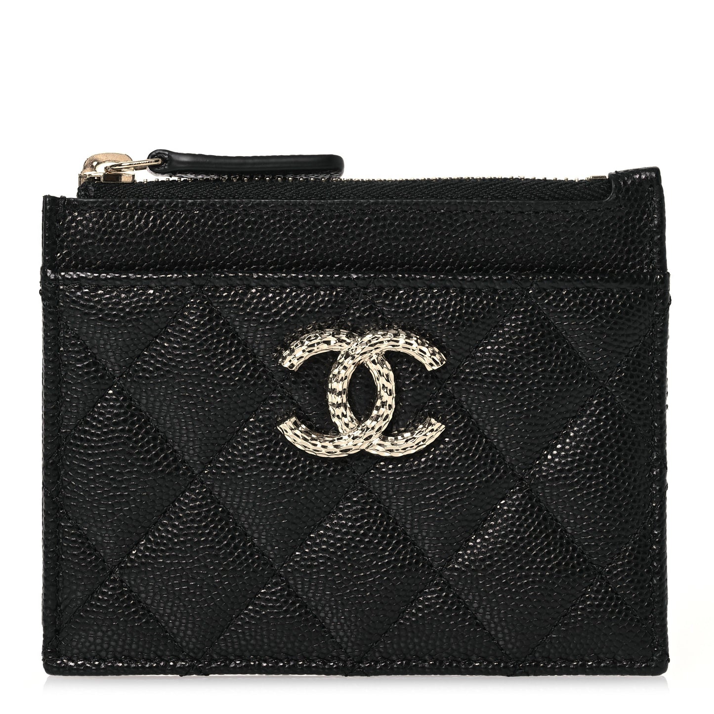 Caviar Quilted CC Logo Zip Card Holder Black
