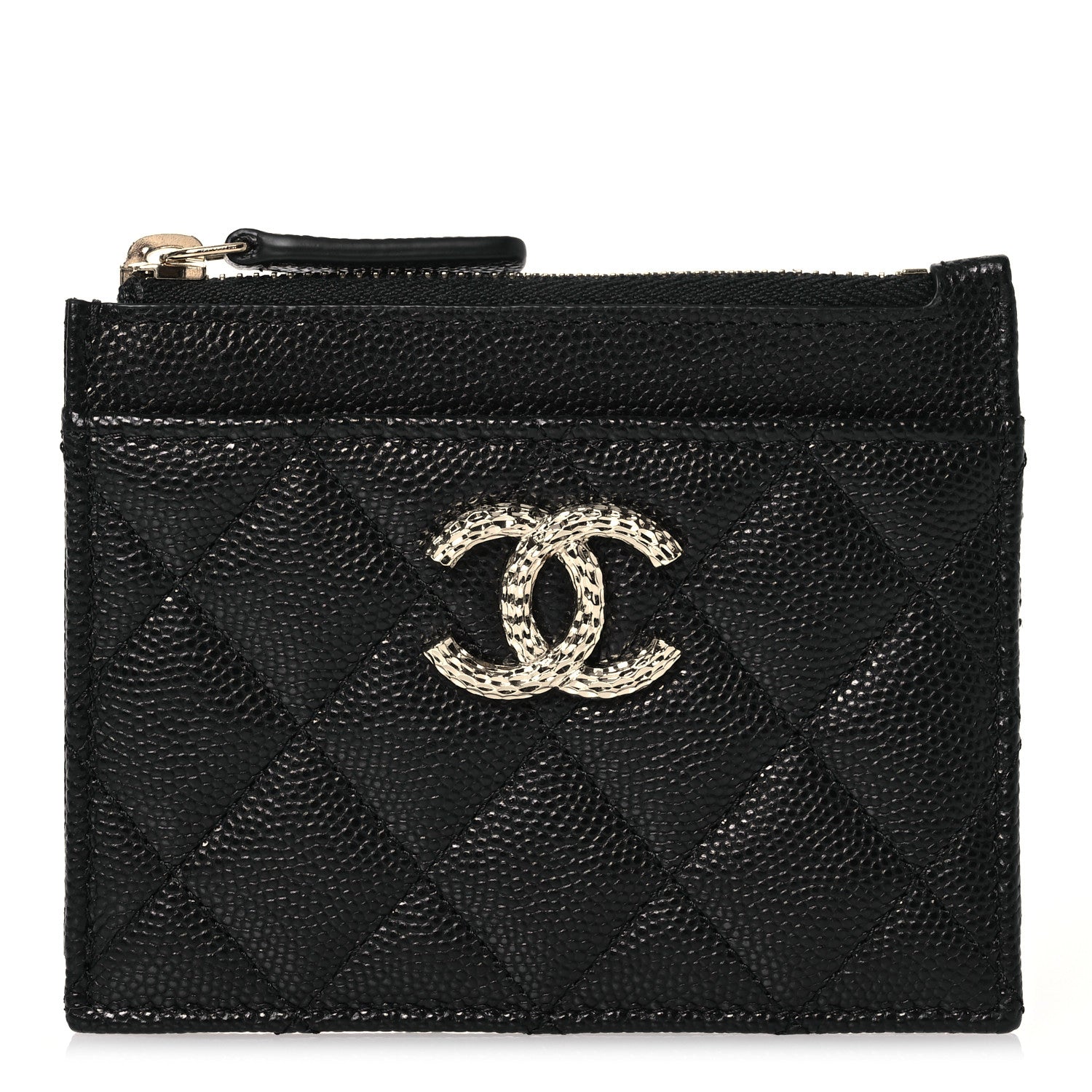 Chanel Caviar Quilted CC Logo Zip Card Holder Black 1 of 9