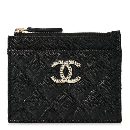 Chanel Caviar Quilted CC Logo Zip Card Holder Black 1 of 9