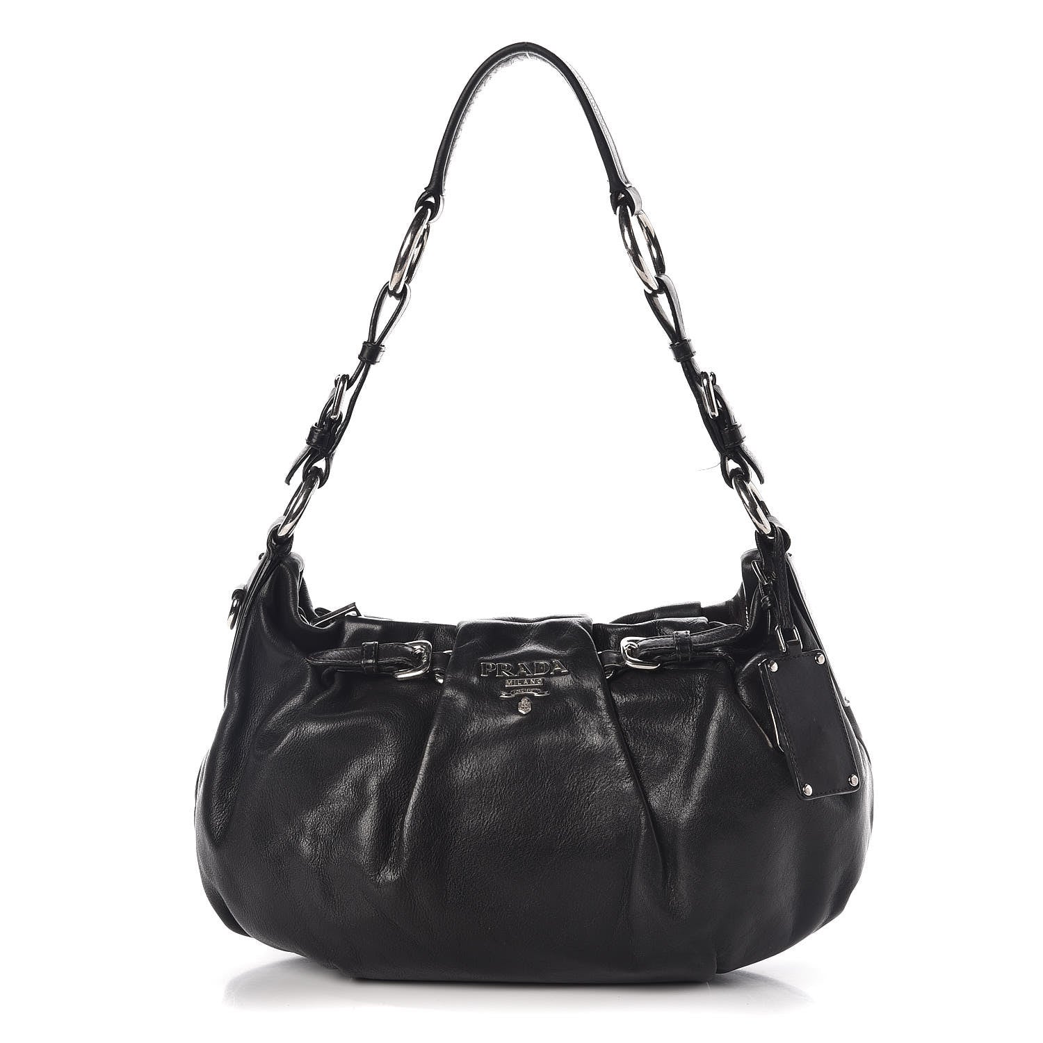 Prada Soft Calf Pleated Hobo Black 1 of 8