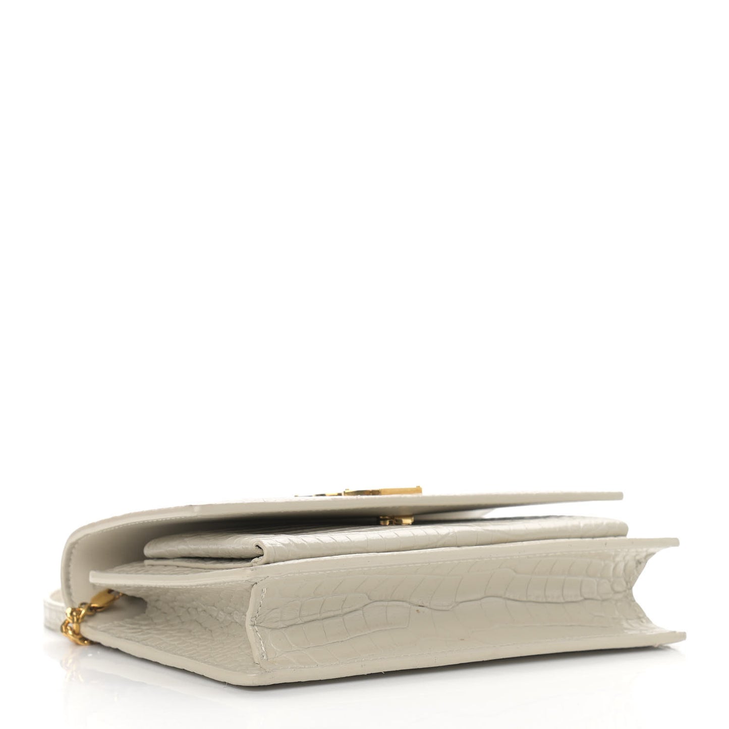 Calfskin Crocodile Embossed Monogram Sunset Chain Wallet Blanc Vintage