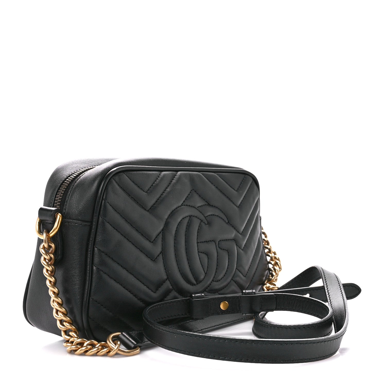Gucci Calfskin Matelasse Small GG Marmont Chain Shoulder Bag Black 3 of 11