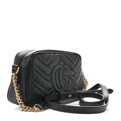 Gucci Calfskin Matelasse Small GG Marmont Chain Shoulder Bag Black 3 of 11