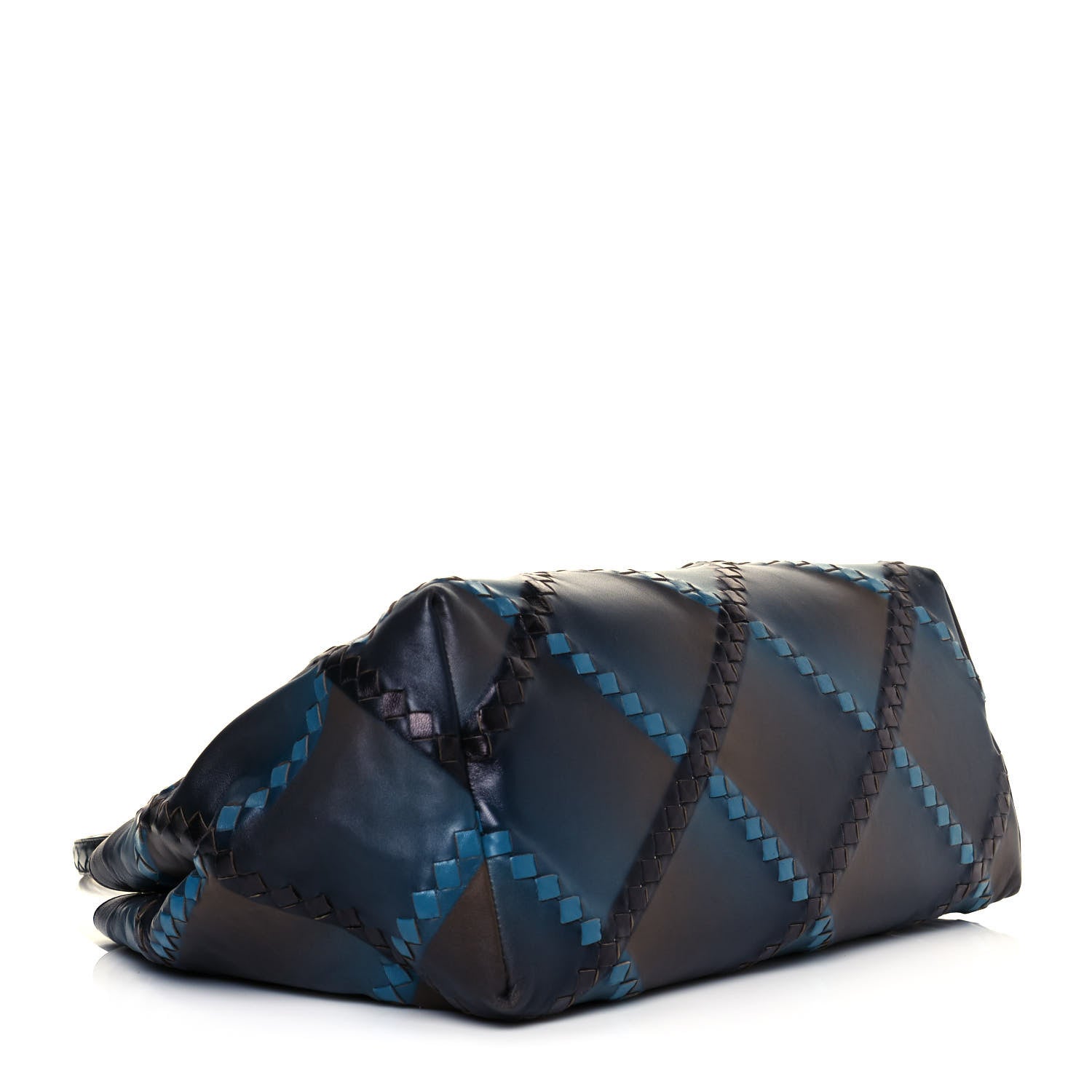 Bottega Veneta Calfskin Intrecciato Diamond Tote Black Blue 4 of 15