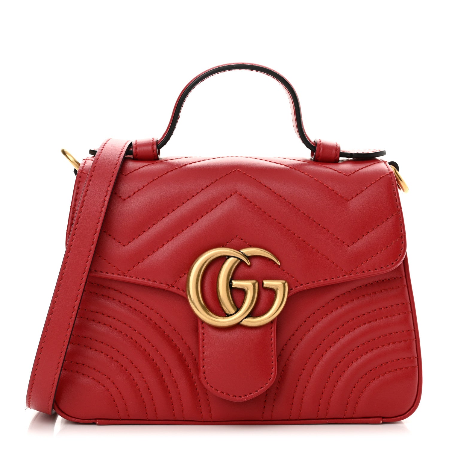 Gucci Calfskin Matelasse Mini GG Marmont Top Handle Shoulder Bag Hibiscus Red 1 of 14