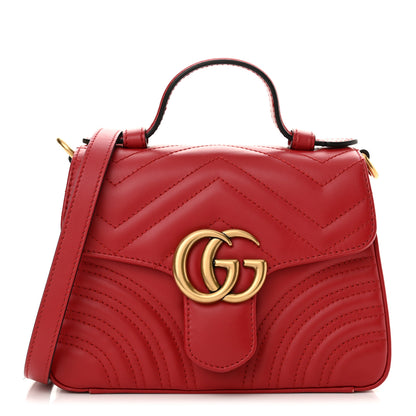 Gucci Calfskin Matelasse Mini GG Marmont Top Handle Shoulder Bag Hibiscus Red 1 of 14