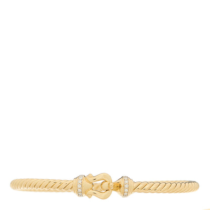 David Yurman 18K Yellow Gold Diamond 3.5mm Cable Buckle Bracelet 1 of 3