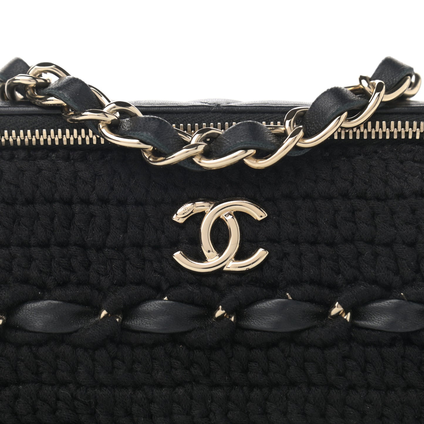 Lambskin Crochet Quilted Small Vanity Case With Chain Black