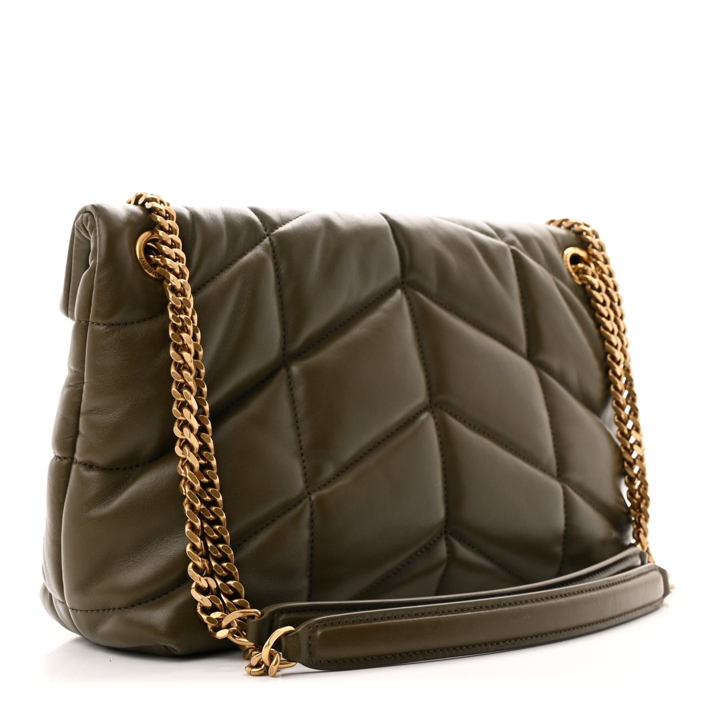 Lambskin Quilted Small Loulou Puffer Monogram Chain Satchel Light Musk