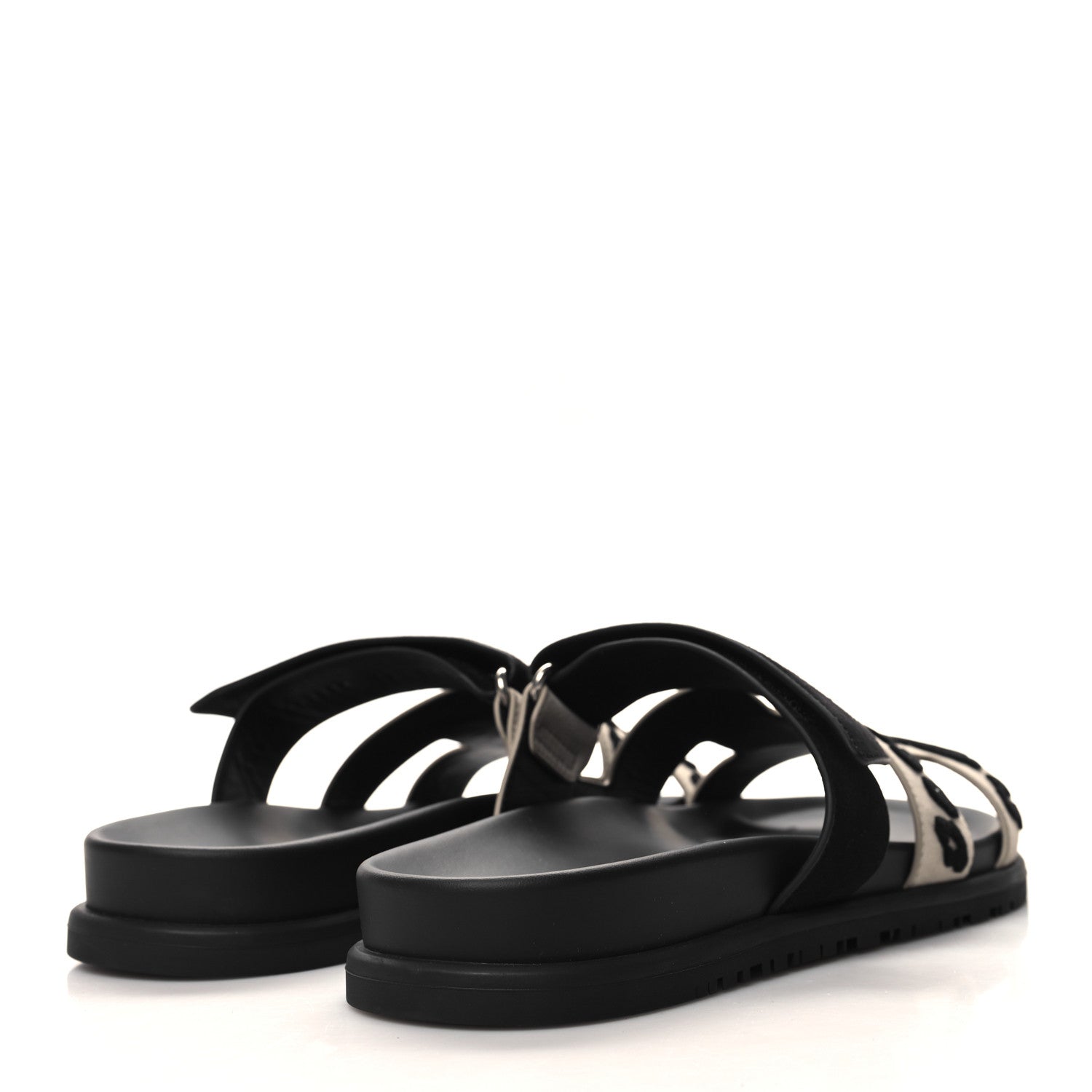 Hermes Suede Goatskin Womens Leopard Chypre Sandals 40 Beige Esquisse Black 4 of 9
